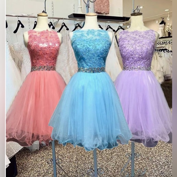 New Appliques Prom Dresses Short Tulle Homecoming Party Cocktail Gowns - Picture 8 of 14